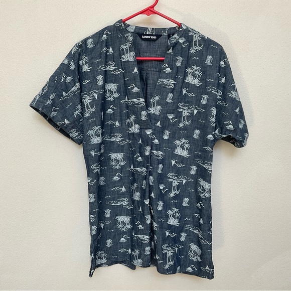 Lands' End Tops - Lands' End Chambray Palm Tree, Sailboat Short Sleeve Tunic Size Small 6-8